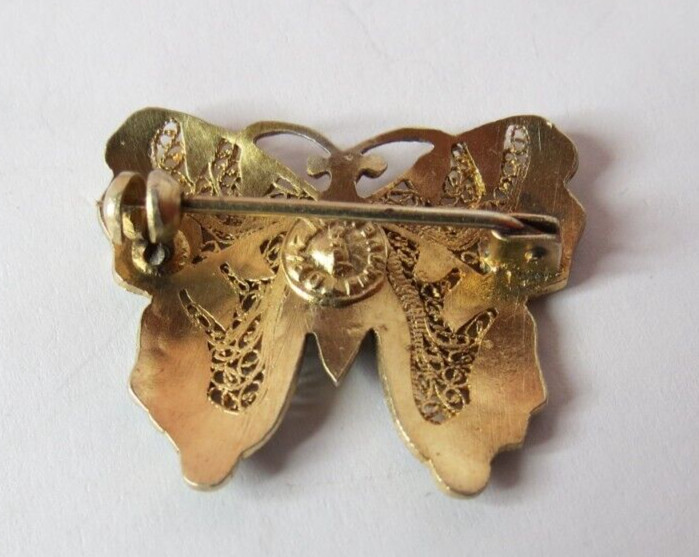 VTG ENAMEL 925 STERLING SILVER GOLD PLATED MULTICOLOR BUTTERFLY PIN BROOCH