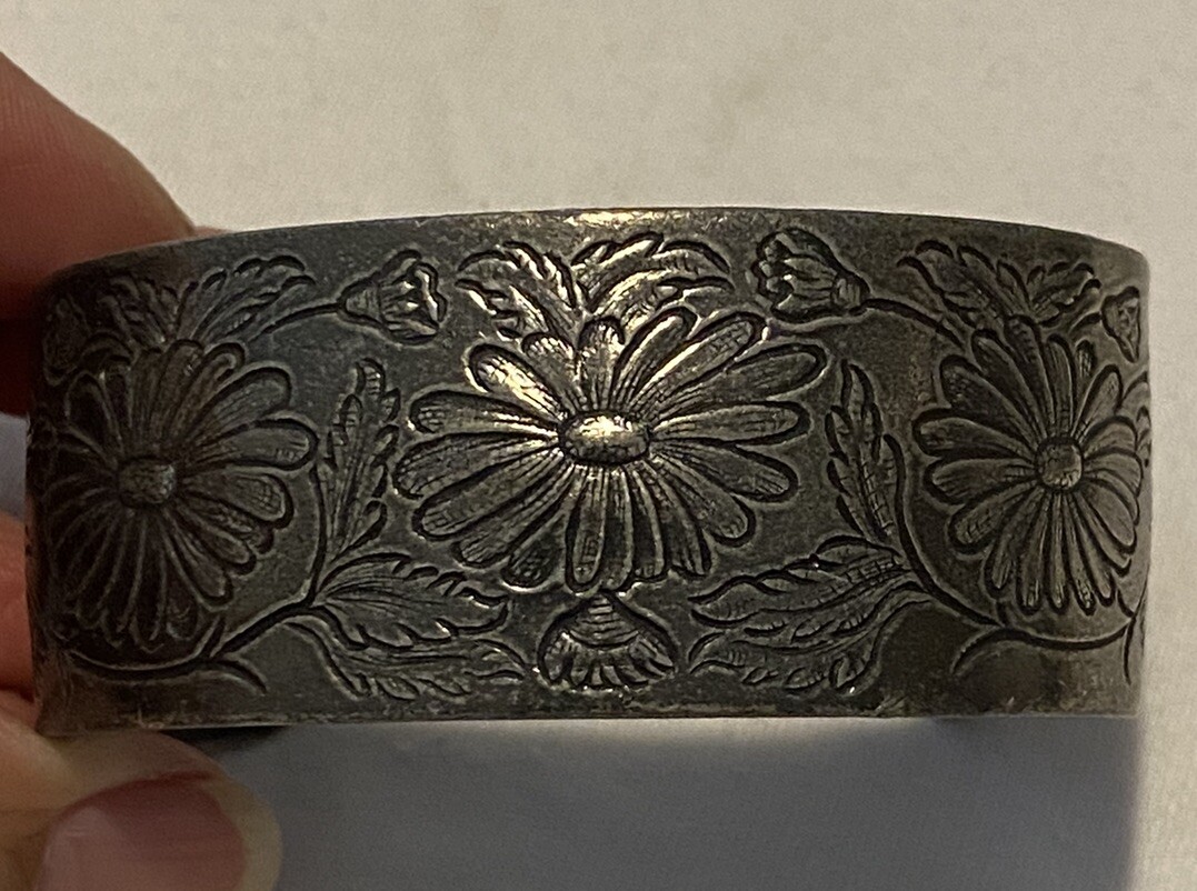 Vintage Salisbury Pewter Cuff Bracelet September Aster Birth Flower