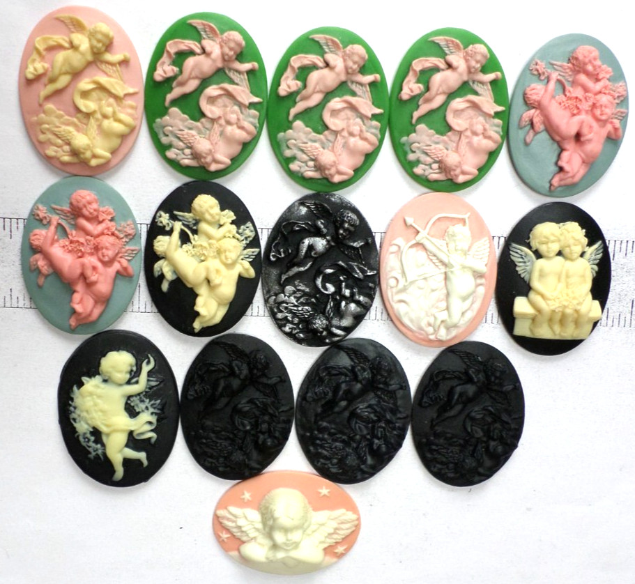 15 of 40x30mm Mixed Different Vintage Cherubs Oval Cameos Cabochons Lot