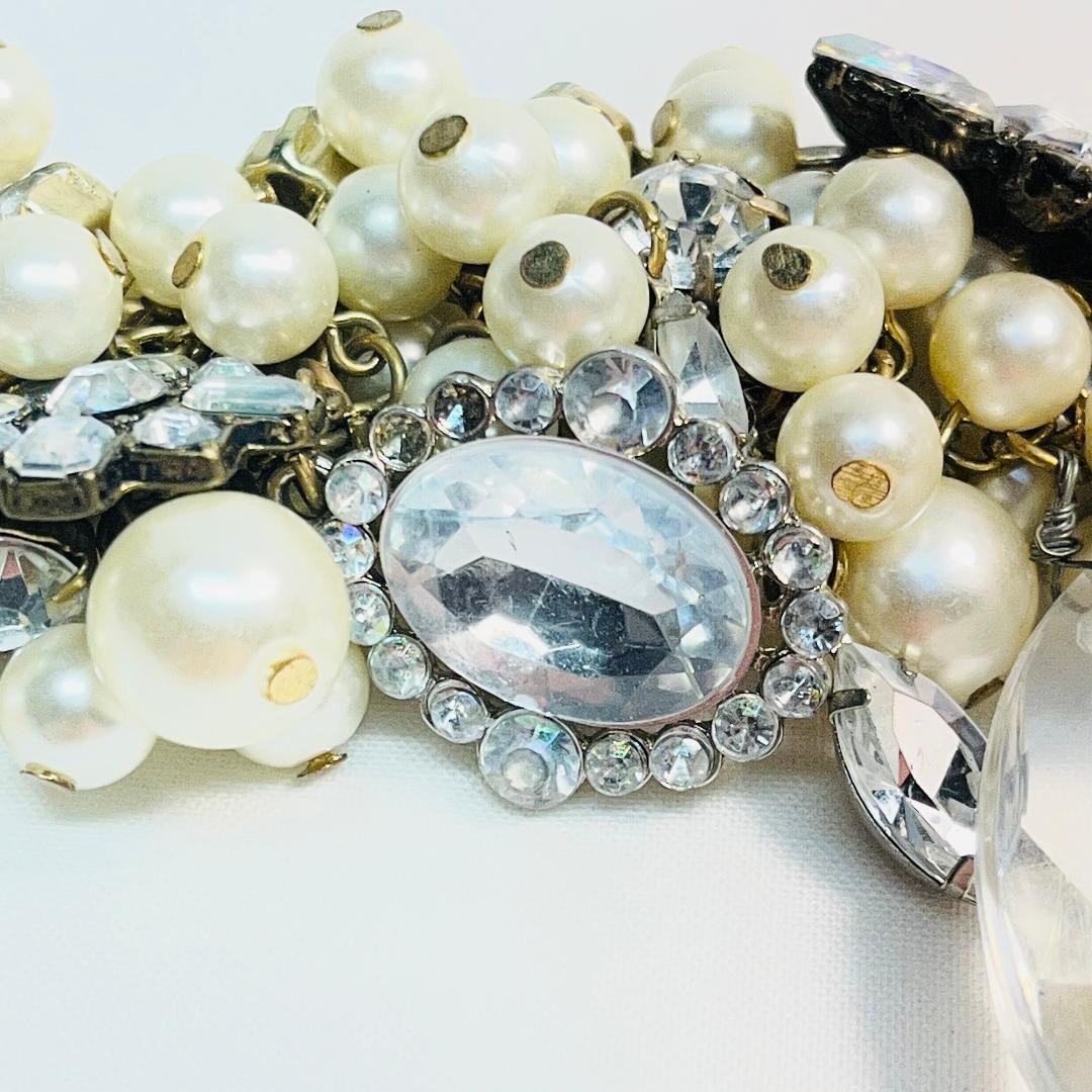 VTG 18″ Rhinestone Faux Pearls Choker Collage Gold-Tone Chain Lobster Claw Clasp