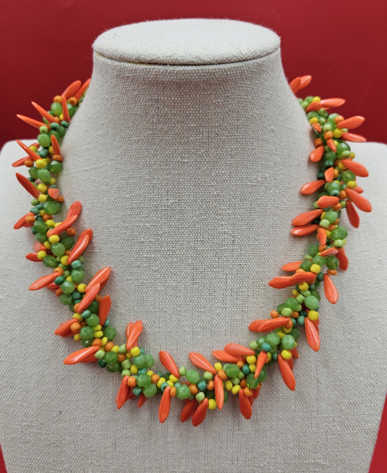Vintage Colorful Glass Beaded Tutti Frutti Necklace Corn Carrots Peas