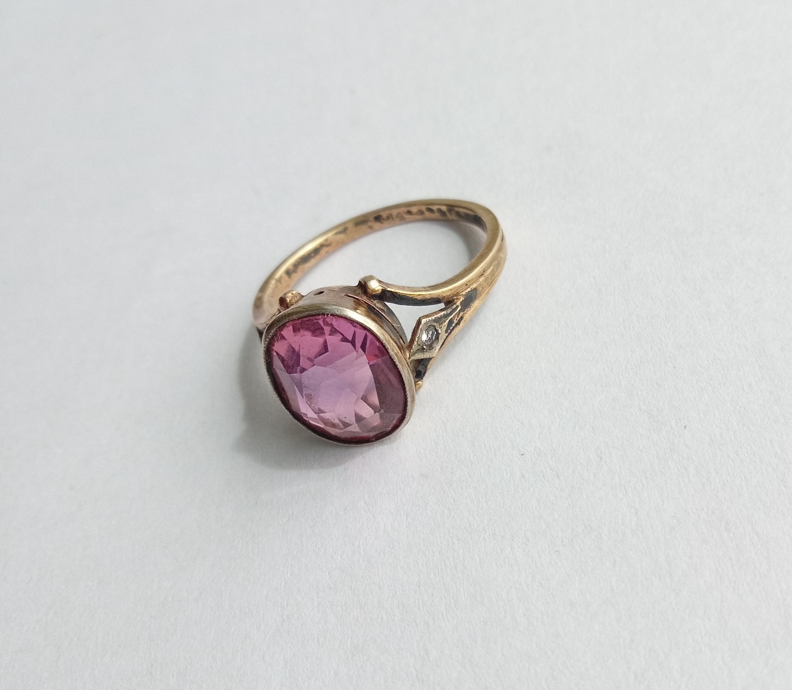 Vintage Ring Pink stone Gilt Silver 875 star USSR times Women’s Jewelry size 9.5