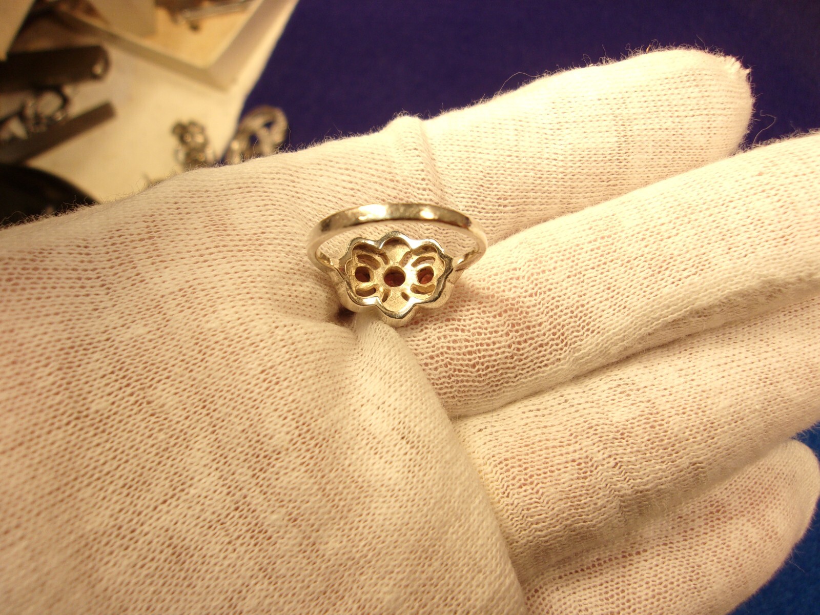 #4 of 6, SUPERB OLDER VTG LADY’S STERLING SLVER, ORANGE GARNET & MARCASITE RING