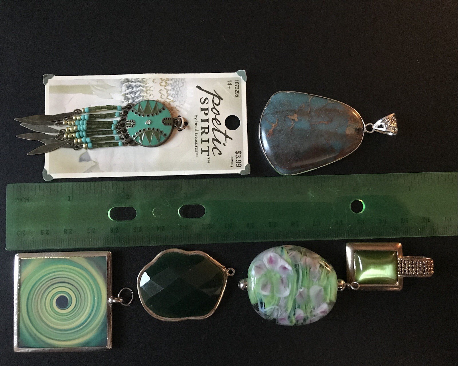 vintage green pendant mixed metal gem millefiori murano glass clover charm lot
