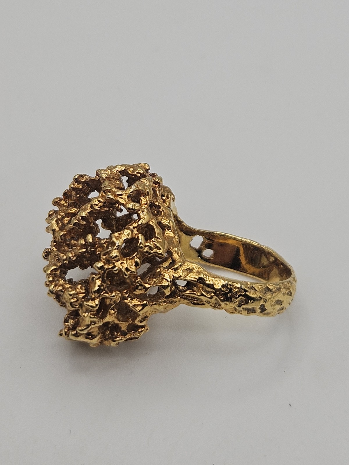 Vintage Modernist Brutalist Gold Tone Finish Over Brass Chunky Ring Size 6