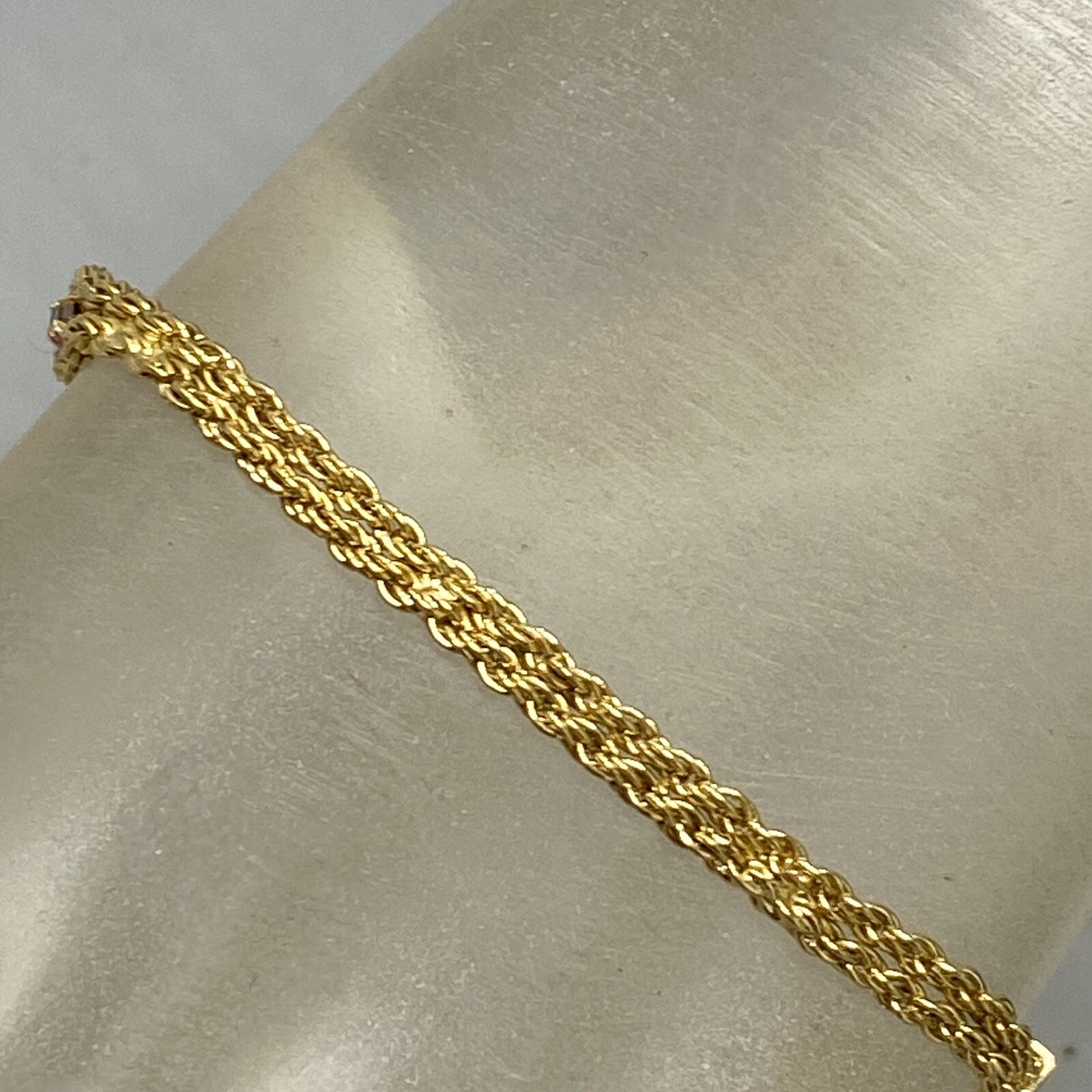 Rope Chain Tennis Bracelet Pair Gold Tone White Green Red Rhinestones 7-7.5″