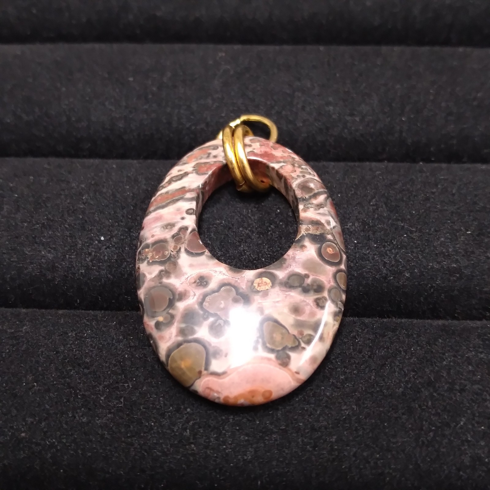 Pink Muted Color Stone Open Oval Pendant Gold Tone