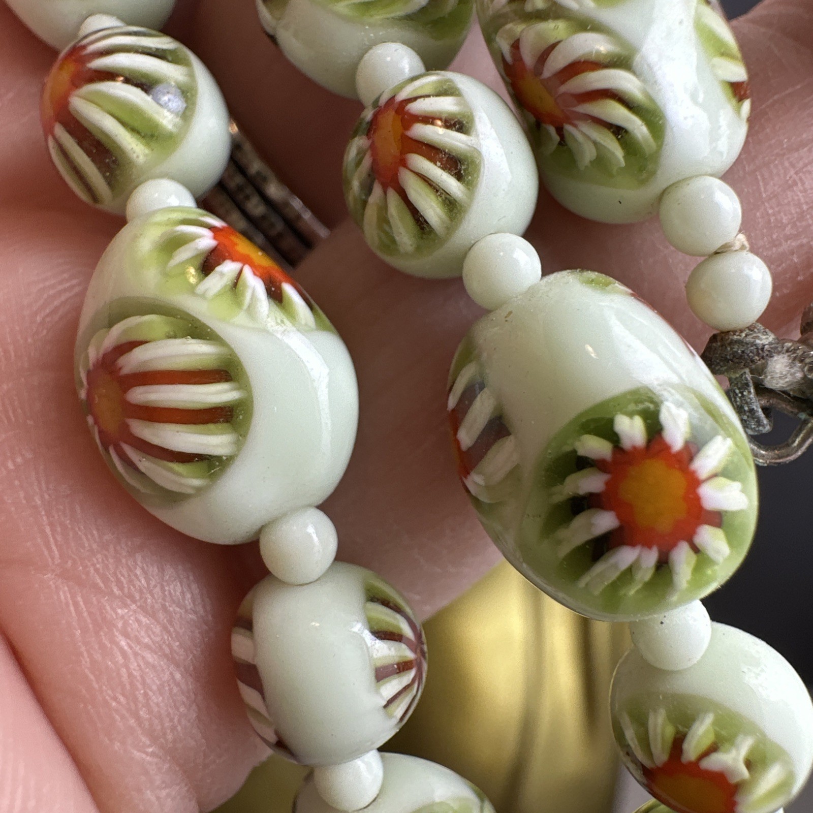 Vintage 16 Inch Italian Murano Glass Unique Milifiori Necklace