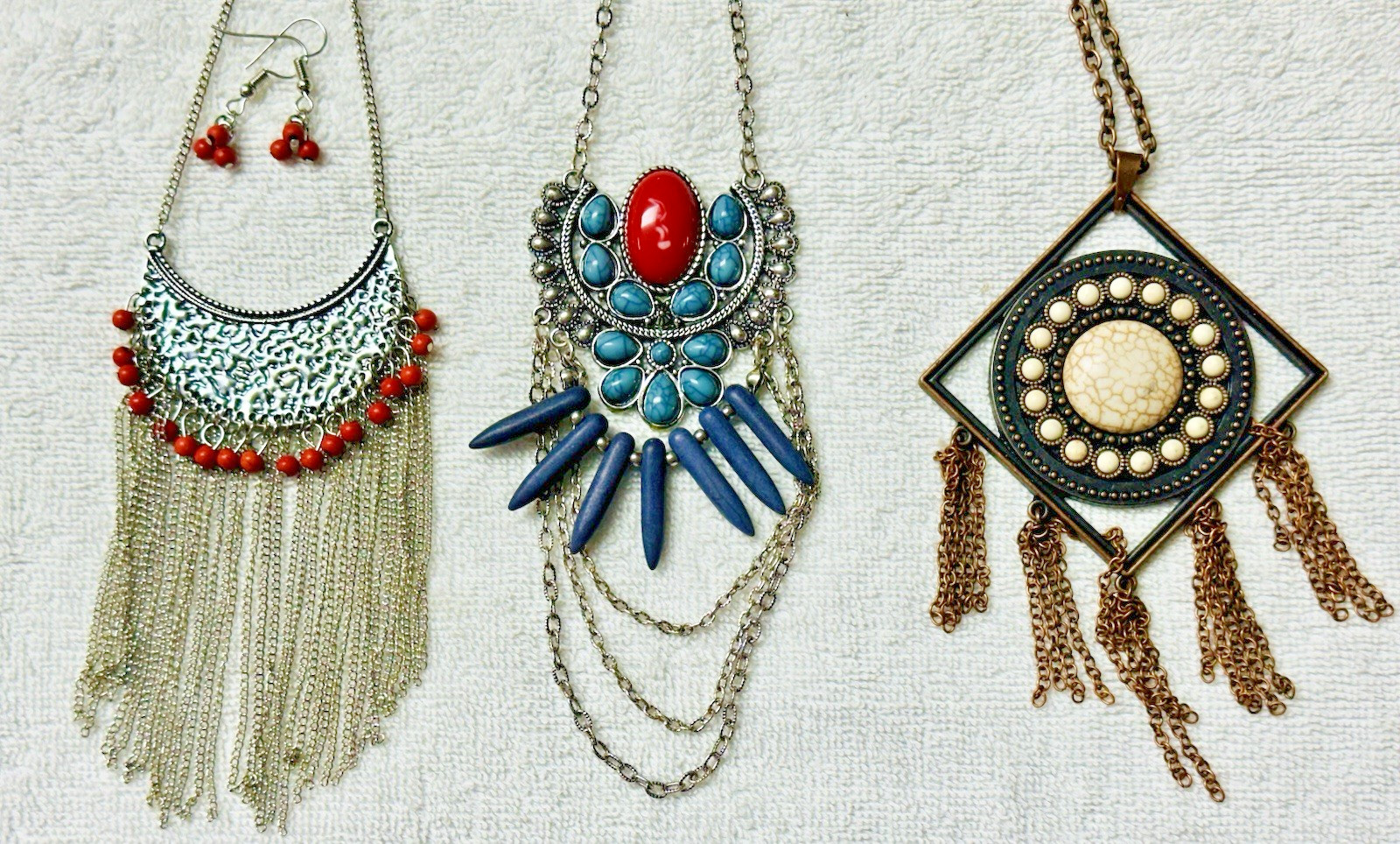 Bold Mod Chain Fringe Bead Cabochon Bib Focal Tassel Pendant 3 Necklace Lot n840