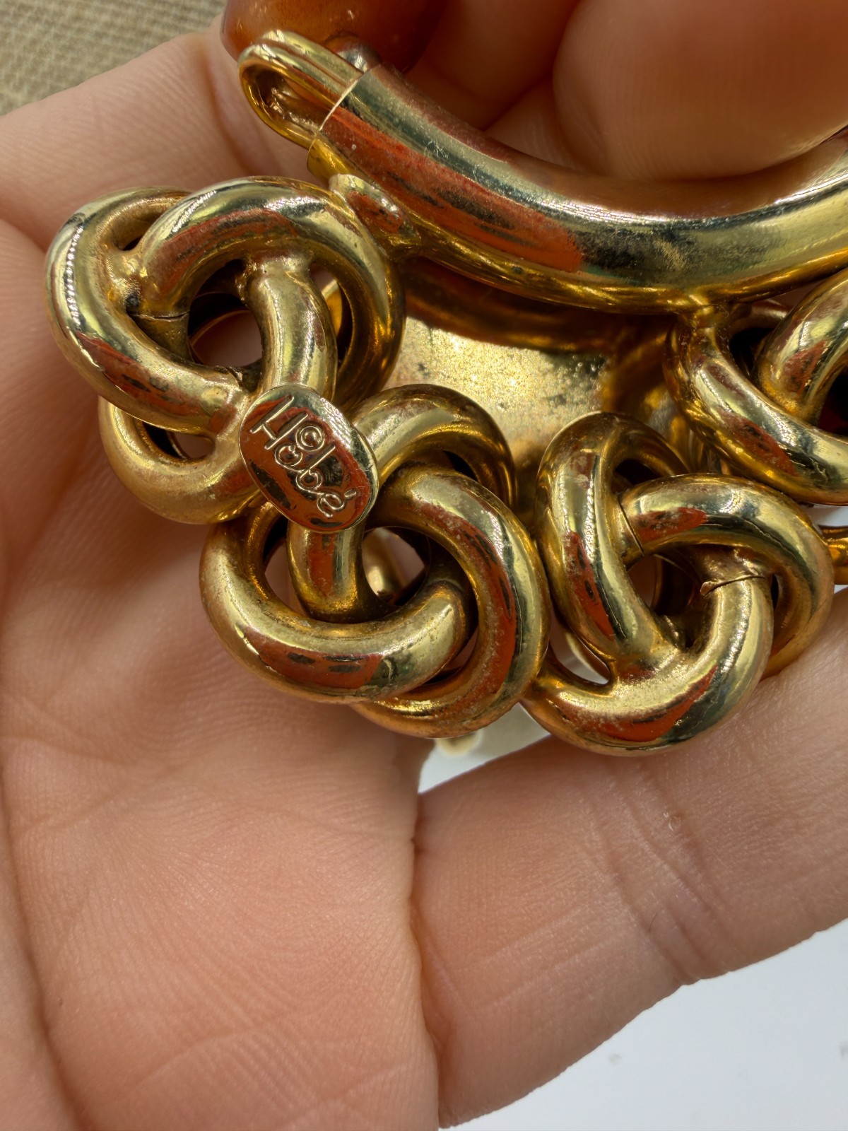 Vintage Necklace Hobe Signed Orange Brown 22 Inches Chunky