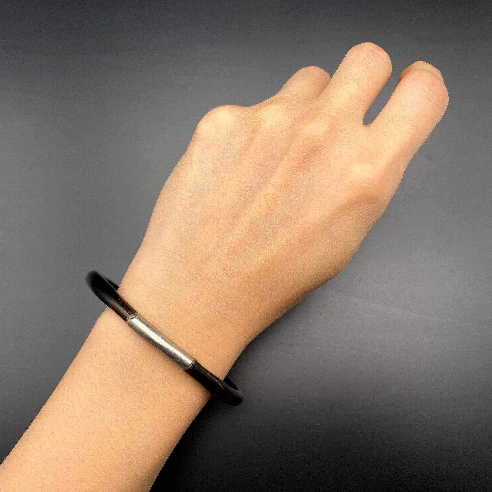 Vintage Black Coral Bangle Bracelet 8-1/8″