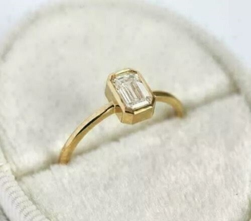 1.50Ct Emerald Lab Created Diamond 14K Yellow Gold Plated Solitaire Wedding Ring