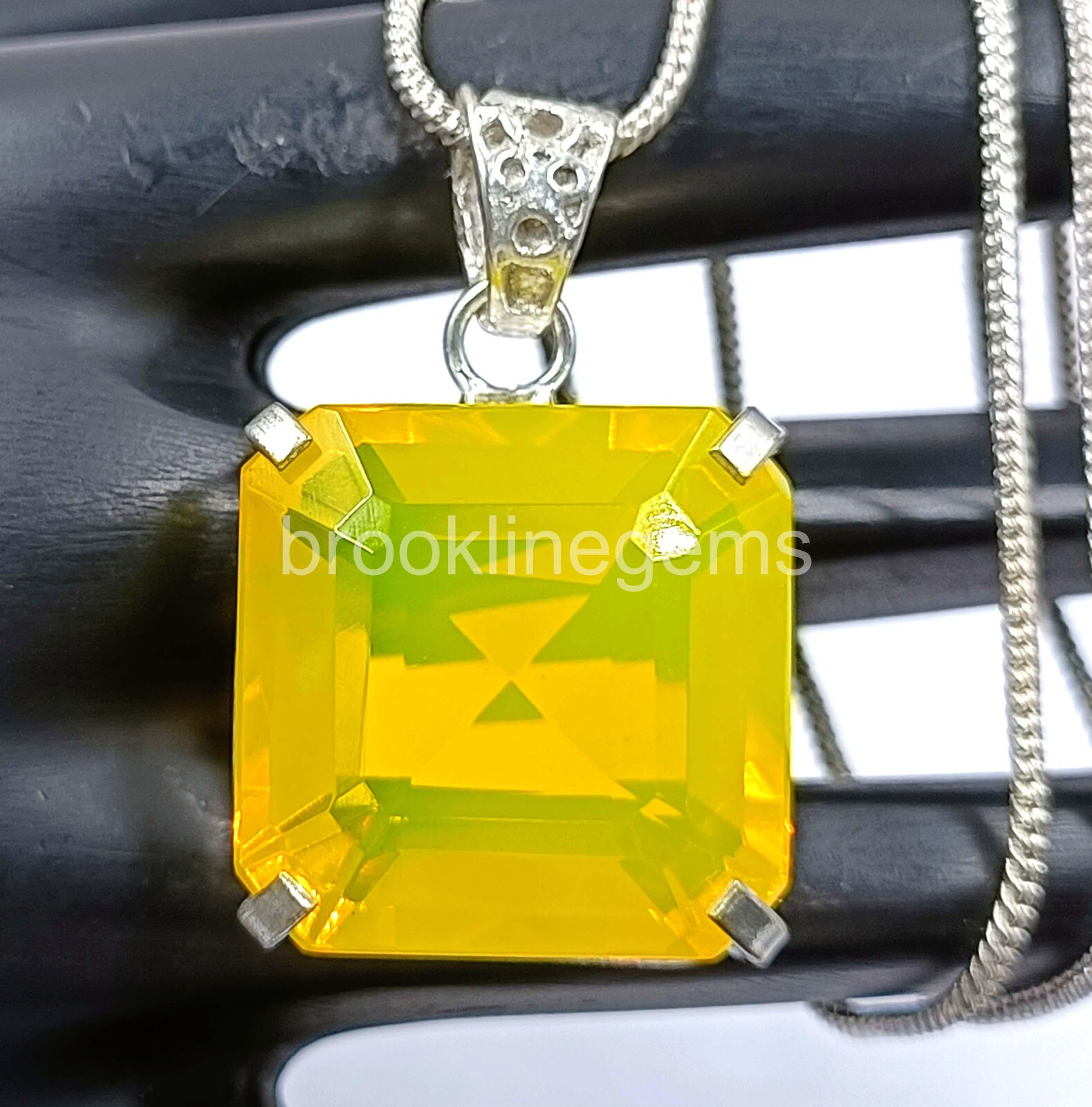 80.00 Ct Emerald Cut Natural Yellow Opal 925 Solid Silver Pendant Gems 5JRA