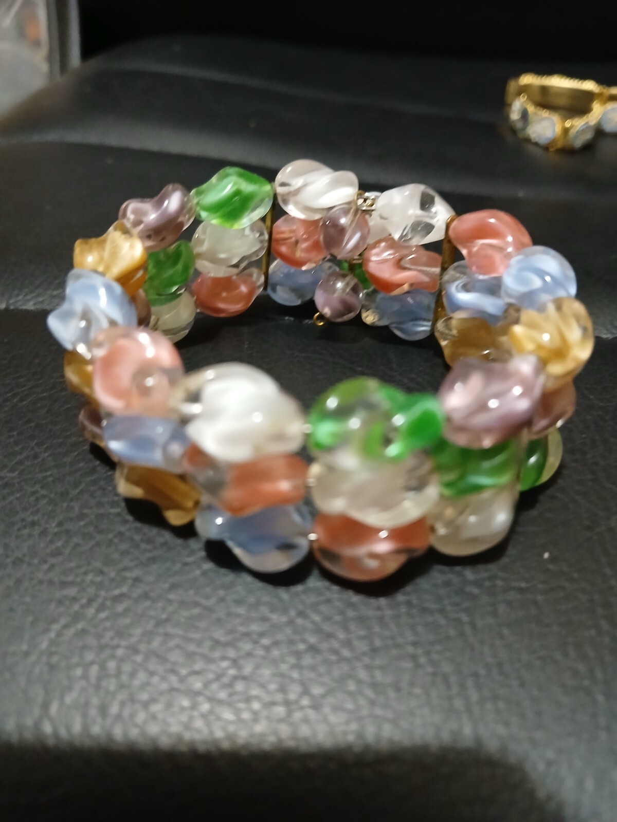 Vintage/Wrap Bracelet/Girve Glass/Beads/Pastel Multi Color 3 Row