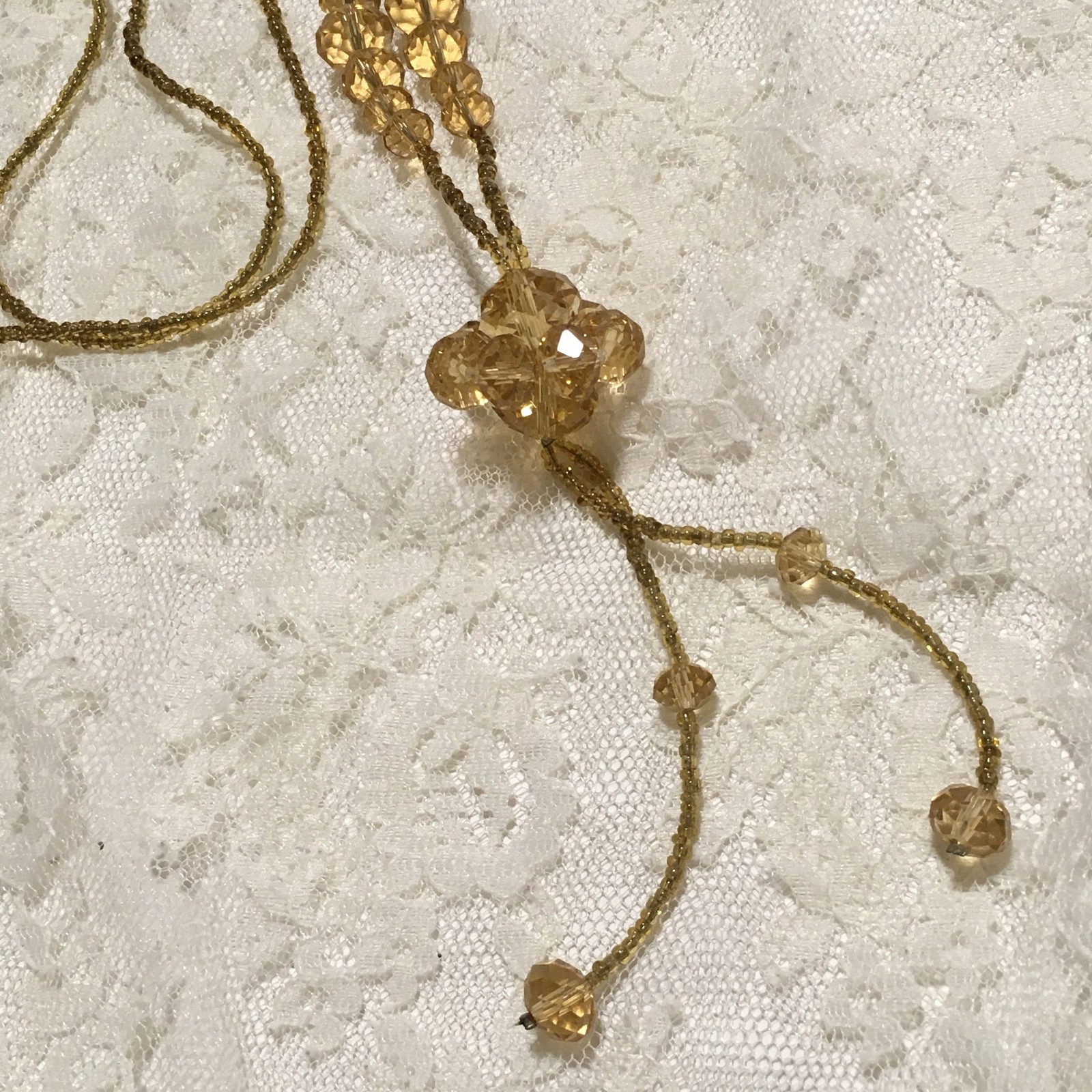 Vintage Glass Bead Necklace Faceted Flapper Art Deco Sautoir Tassel Layered