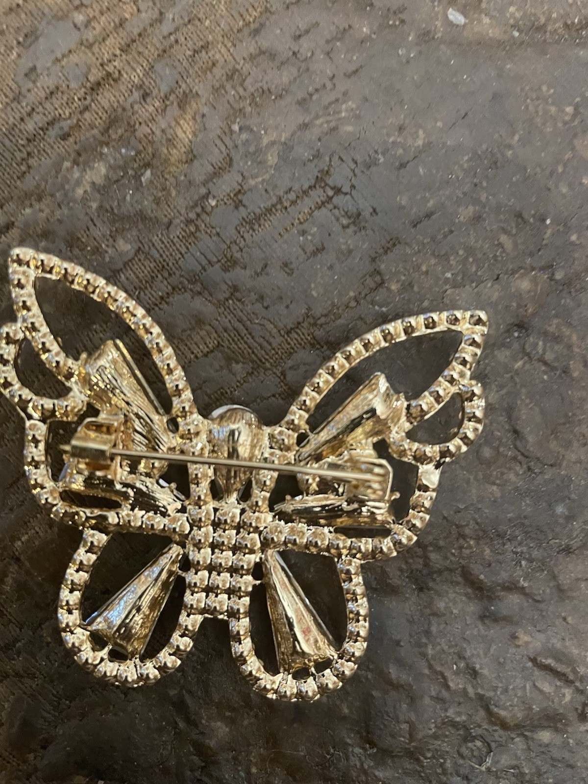 Retro Deco Topaz Champagne Crystal Butterfly Brooch Pin