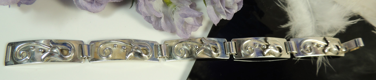 Vintage Beau 5 link Sterling Silver 0.925 7 1/4″ x 1/2 Bracelet w hook closure