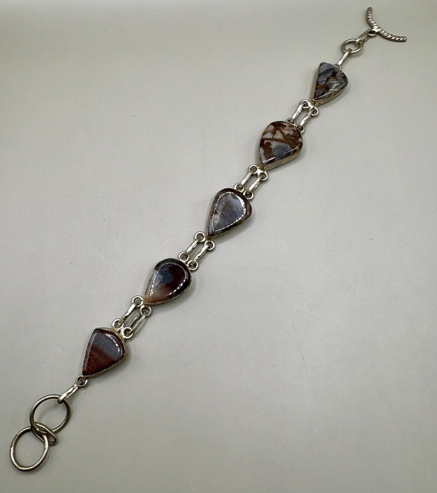 Vintage Sterling Silver Picture Jasper Link Bracelet 925 Artisan 8.5 Inch