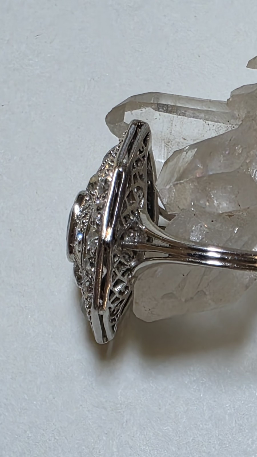Antique Platinum Old European And Mine Cut Diamonds Blue Synthetic Sapphire Ring