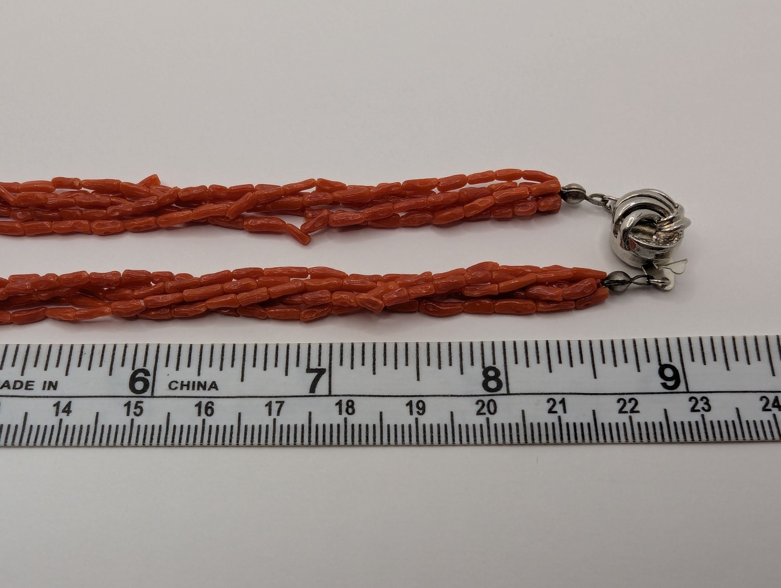 Coral Necklace 5 Strand Vintage Undyed Natural Red Coral Small Tube Beads 16.2gm