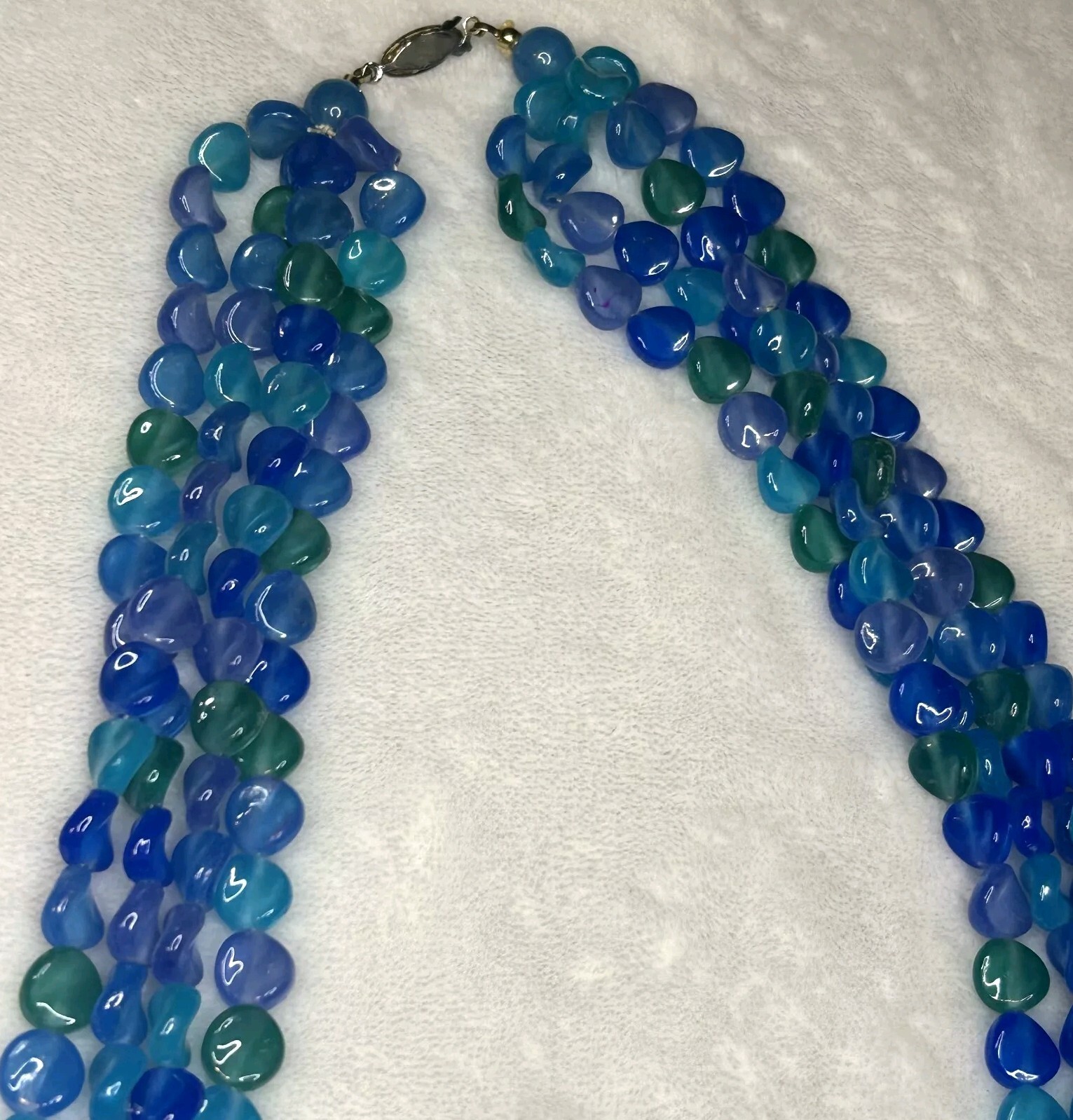 MCM Necklace And Earrings Blue And Green Clustered Lucite Clip Ons Vintage