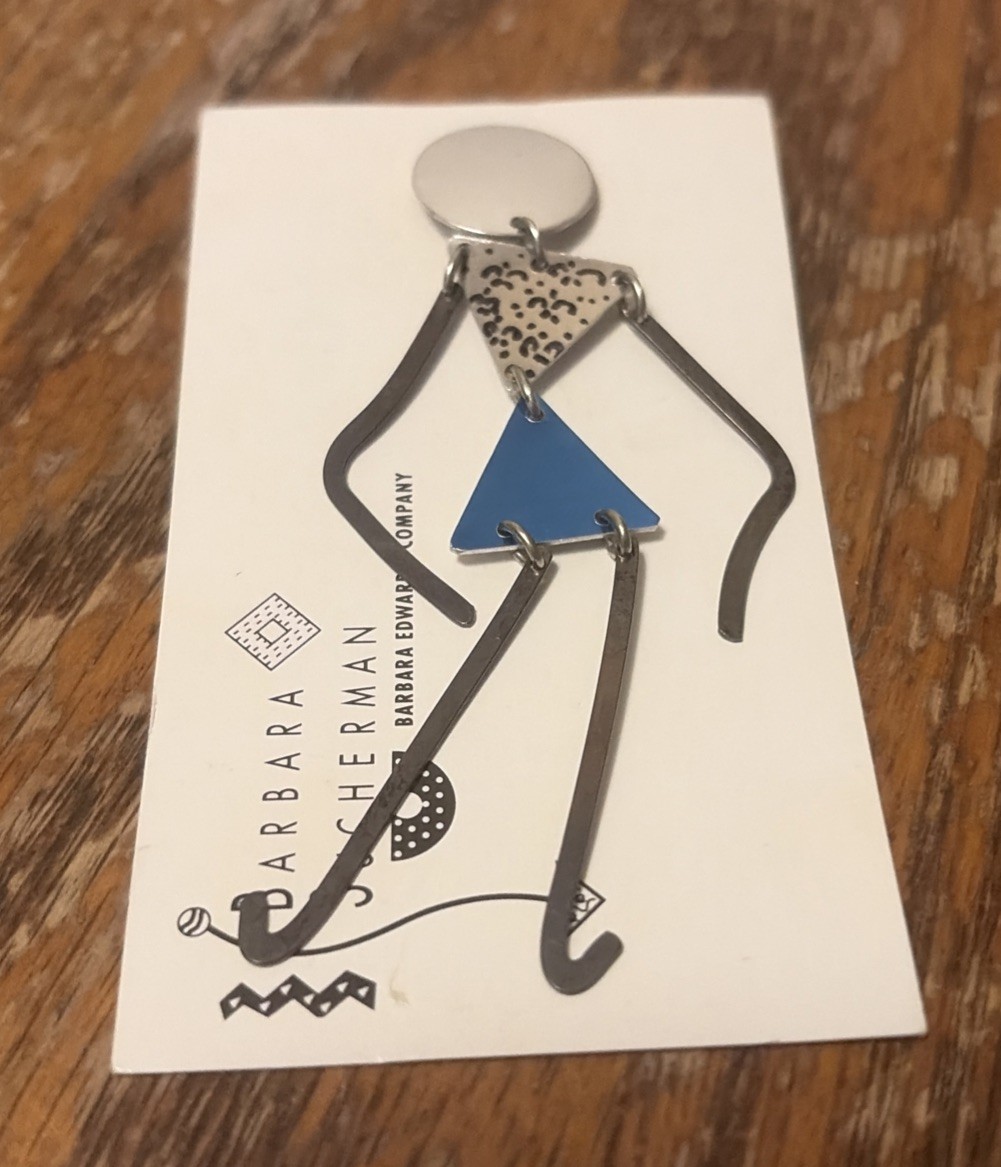 Vintage BARBARA SUCHERMAN Modernist Colored Aluminum Sterling Silver Pin Person