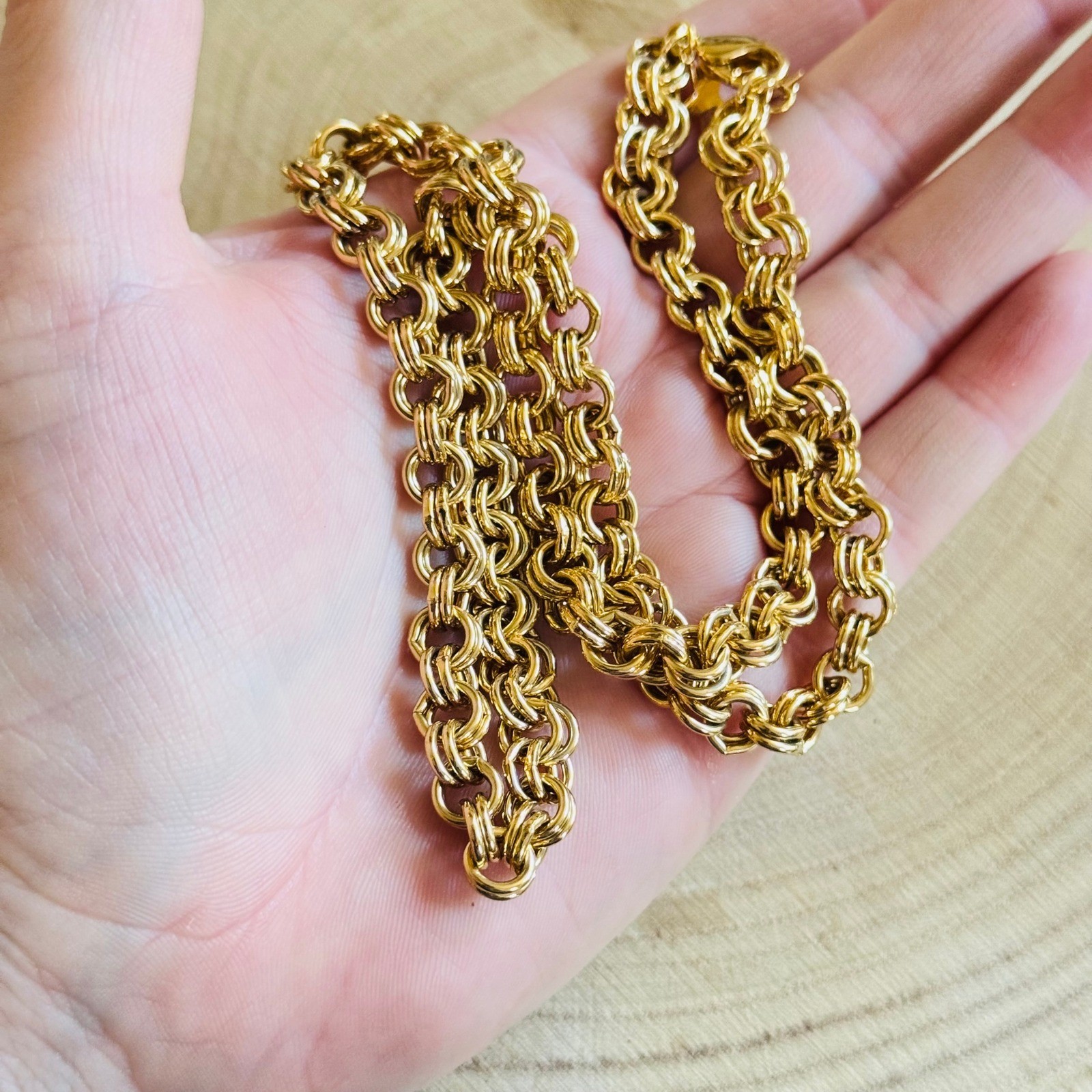 VTG Kirks folly Charm Starter Rolo Chain necklace Gold Plated Interlocking 22″