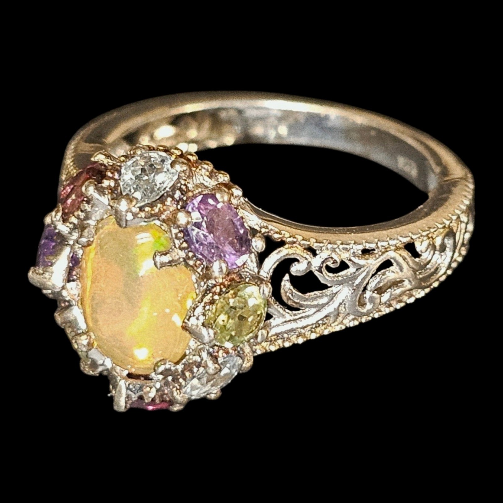 Vtg Designer STS Fire Opal Multi Gem Stone 925 Sterling Silver Ring Sz 8.5 4g