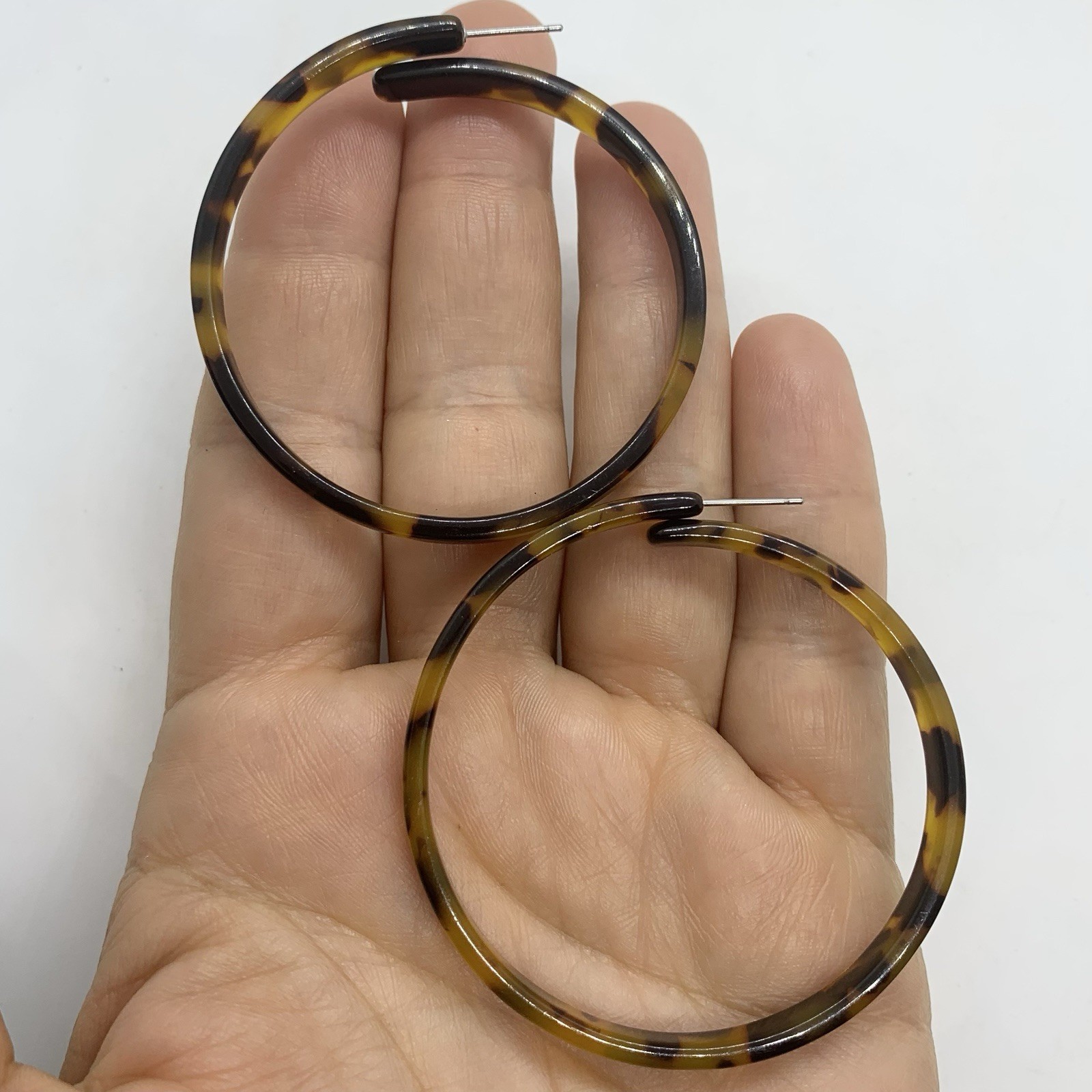 VTG TORTOISE SHELL ACRYLIC STATEMENT ROUND BIG DROP EARRINGS POST