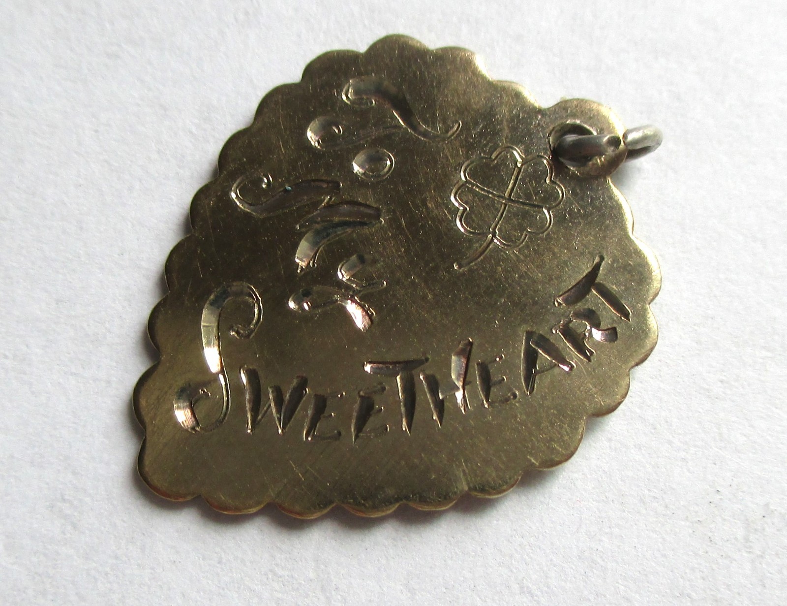 VINTAGE STERLING SILVER TO MY SWEETHEART LOVE TOKEN CHARM CLOVER GOLD WASH