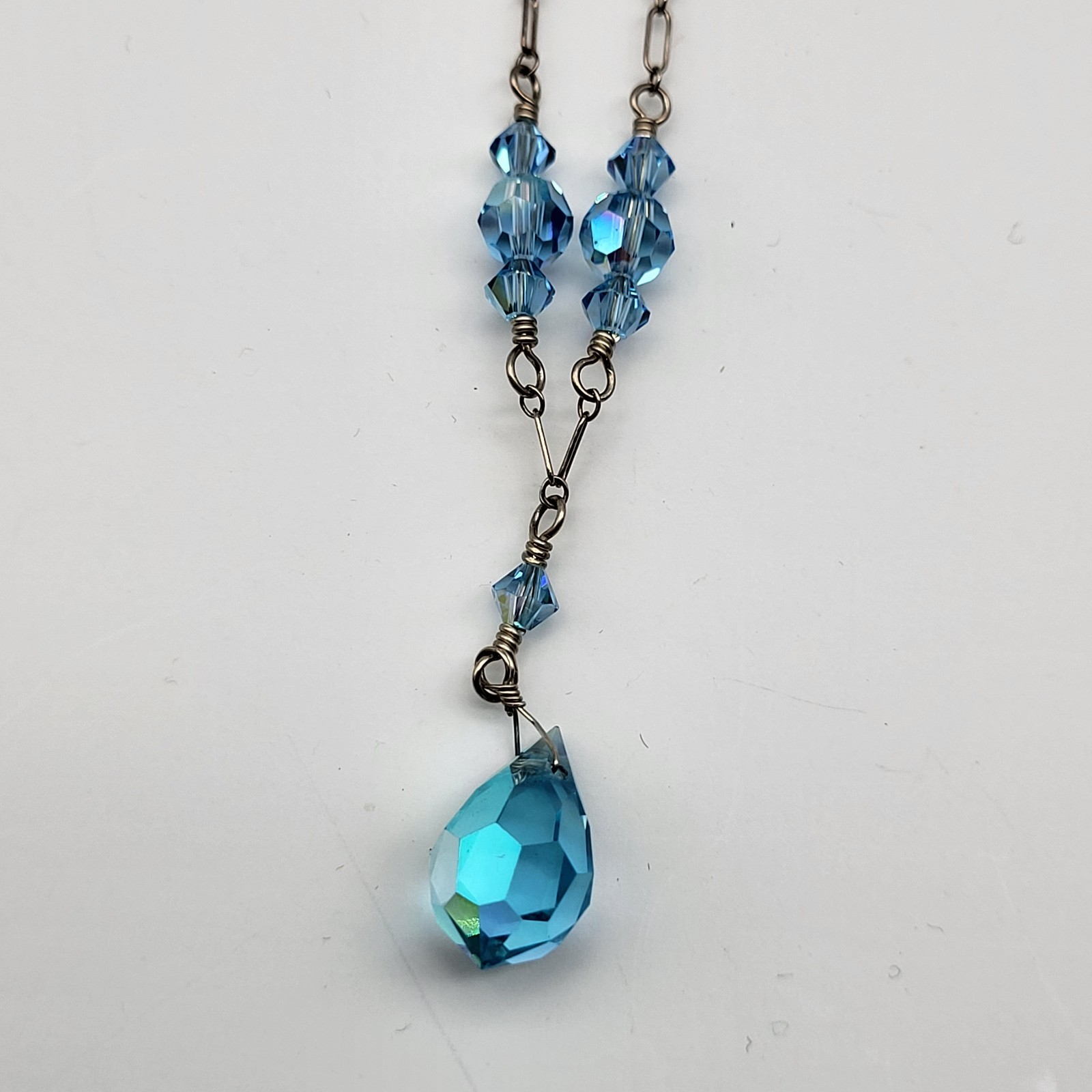 Beautiful Sterling Silver Blue Crystal Necklace Earrings Set Flamboyant Sexy