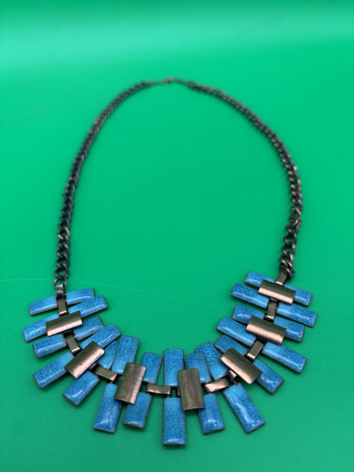 Vintage Estate MCM High End Enameled Copper 23.5” Modernist Statement Necklace