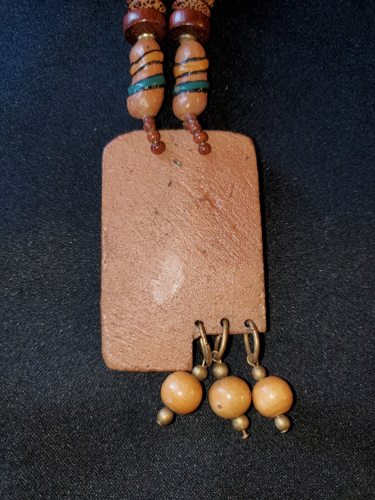 Vintage Southwest Wood and Ceramic Necklace Pendant