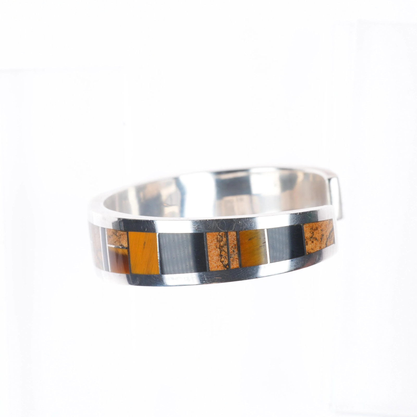 6.25″ Donald Douglas Navajo sterling silver black jade, tigers eye cuff bracelet