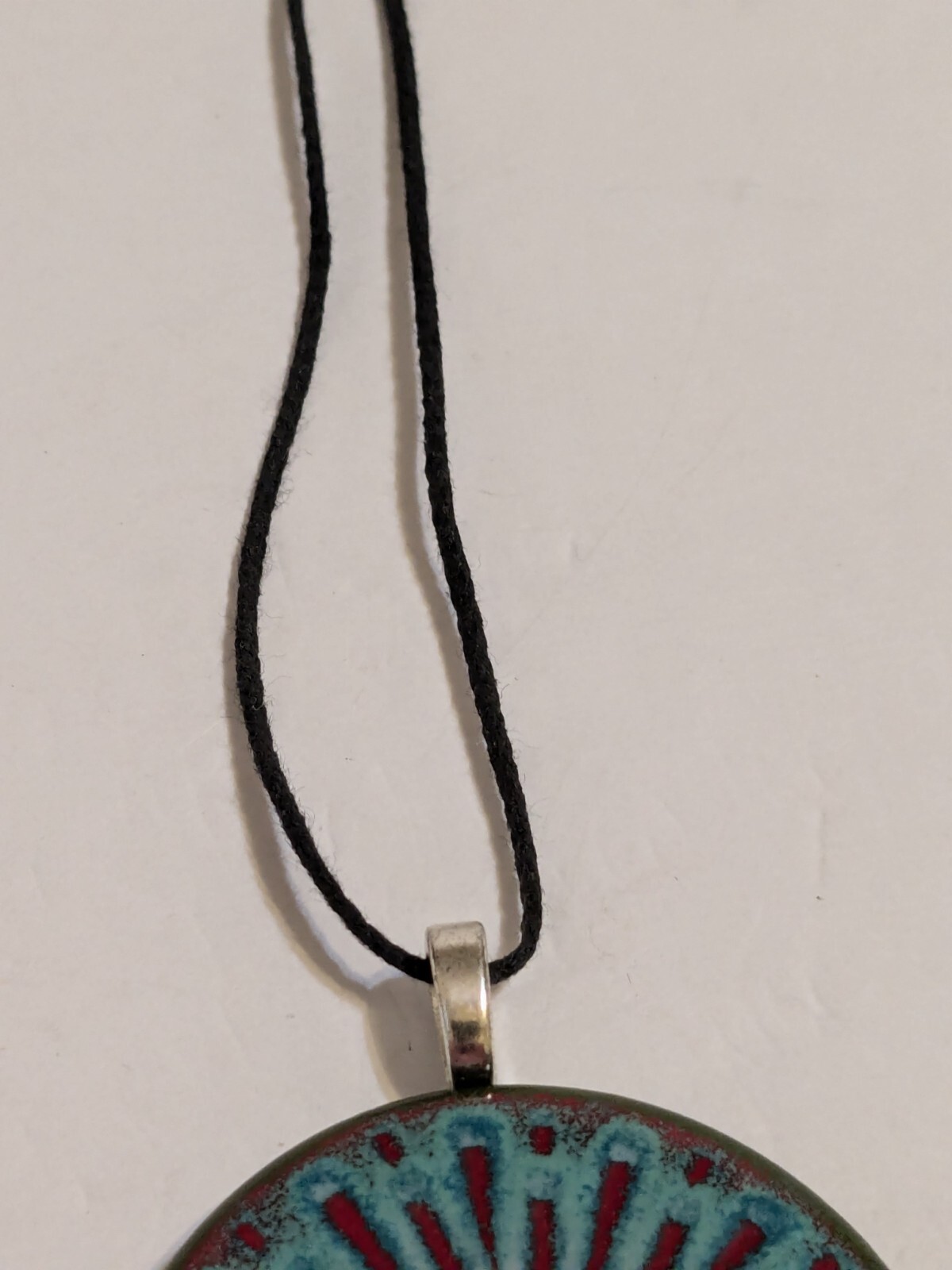Round Multicolor Resin Pendant And Black Cord Necklace. FLAWED Cord.