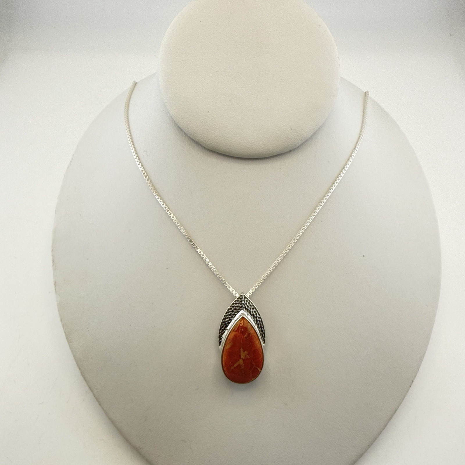 Nicky Butler Necklace Pendant Sterling Silver Orange Teardrop Pear Chain 925