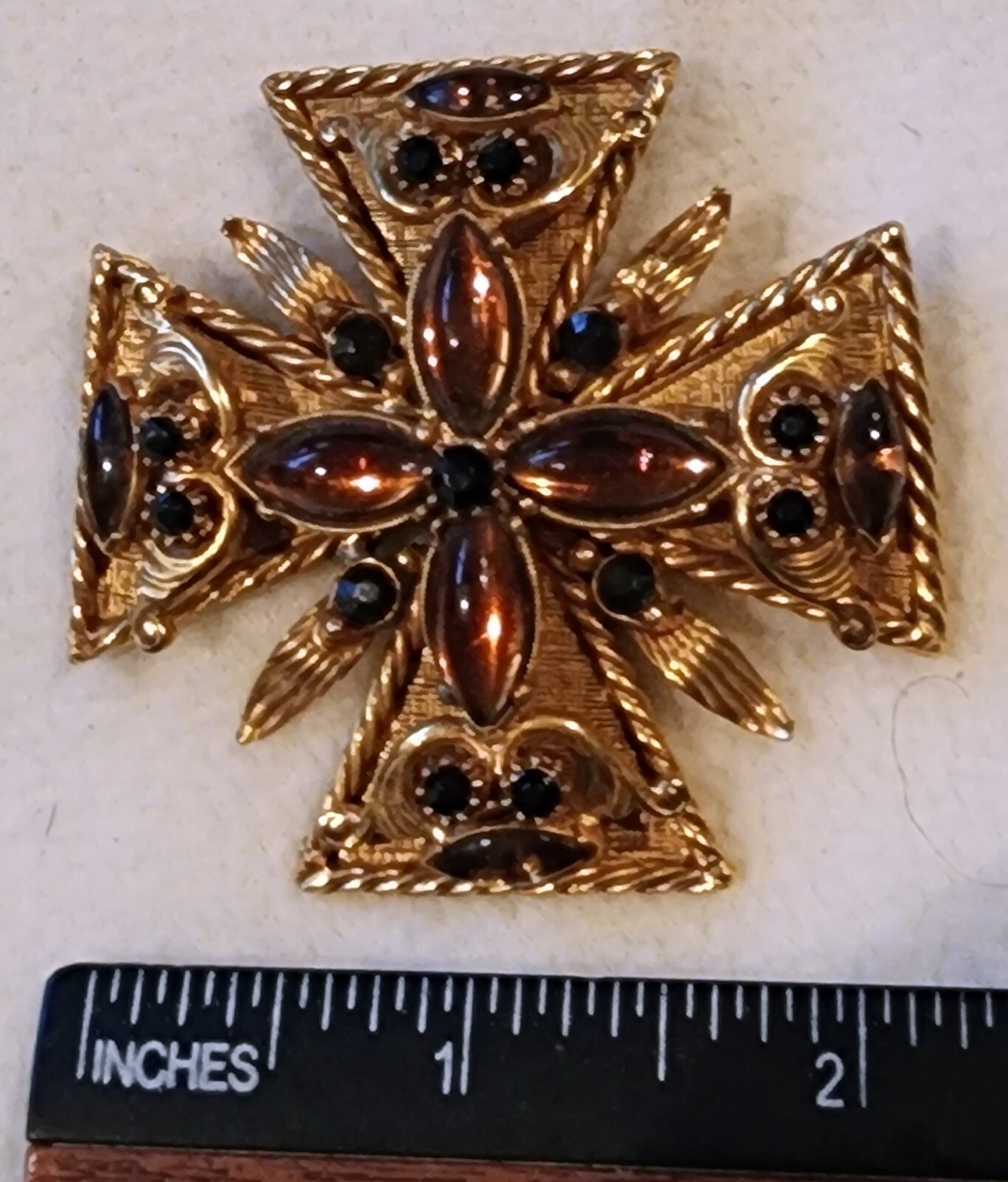 Vintage Cannetille Gold-tone Maltese Cross Pin/Brooch, By Florenza?