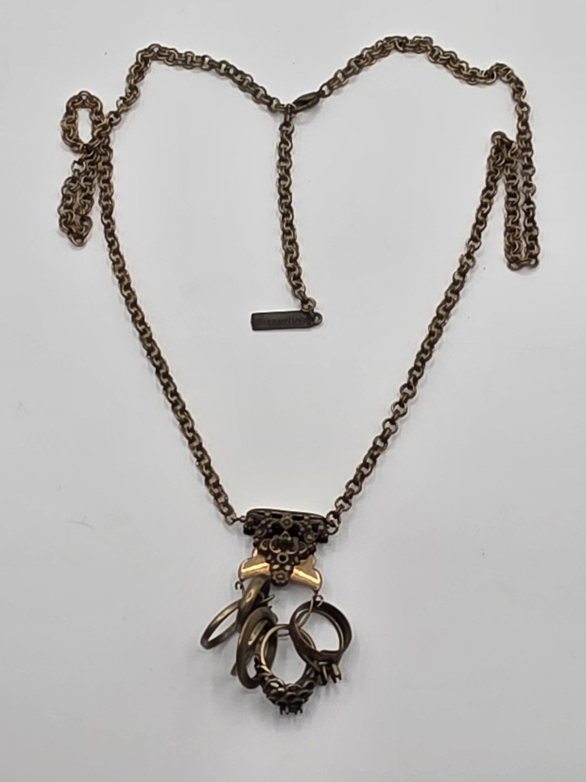 Vintage Jan Michaels Antiqued Brass Double Rolo Link Ring Necklace