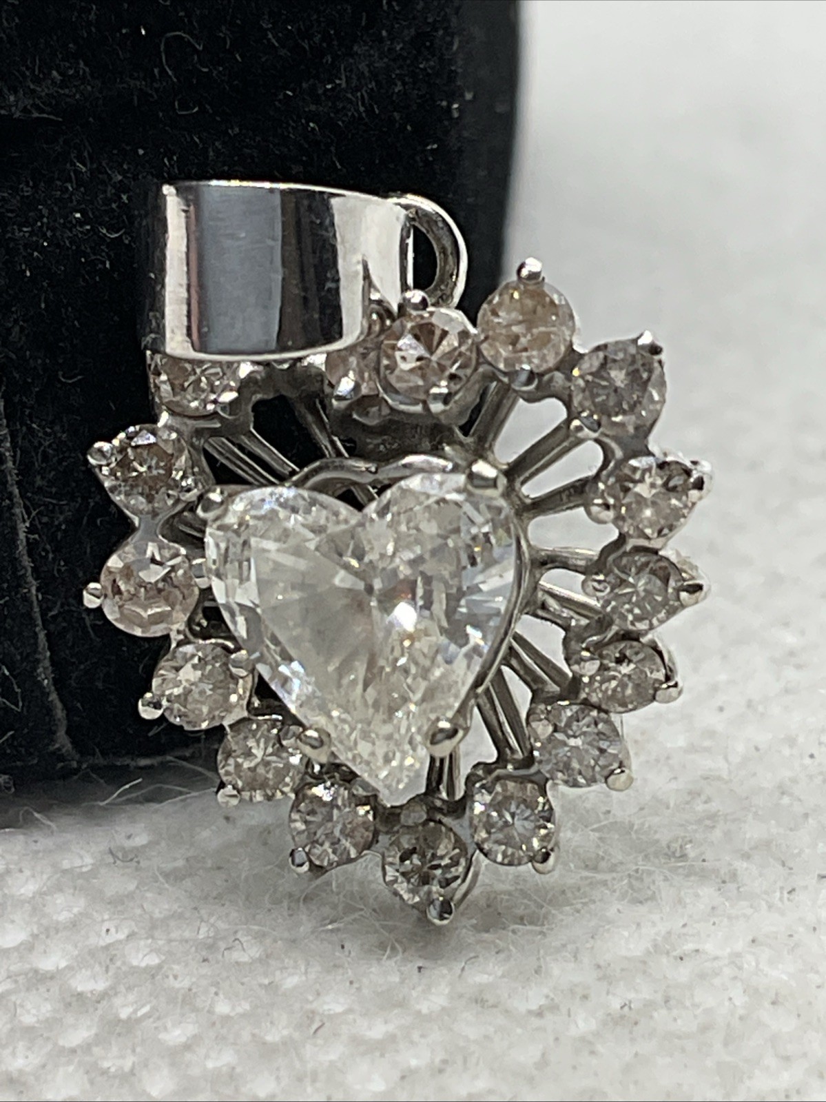 VINTAGE HANDMADE 8K White Gold Solitaire Diamond w/Accents Pendant & 11K Lock