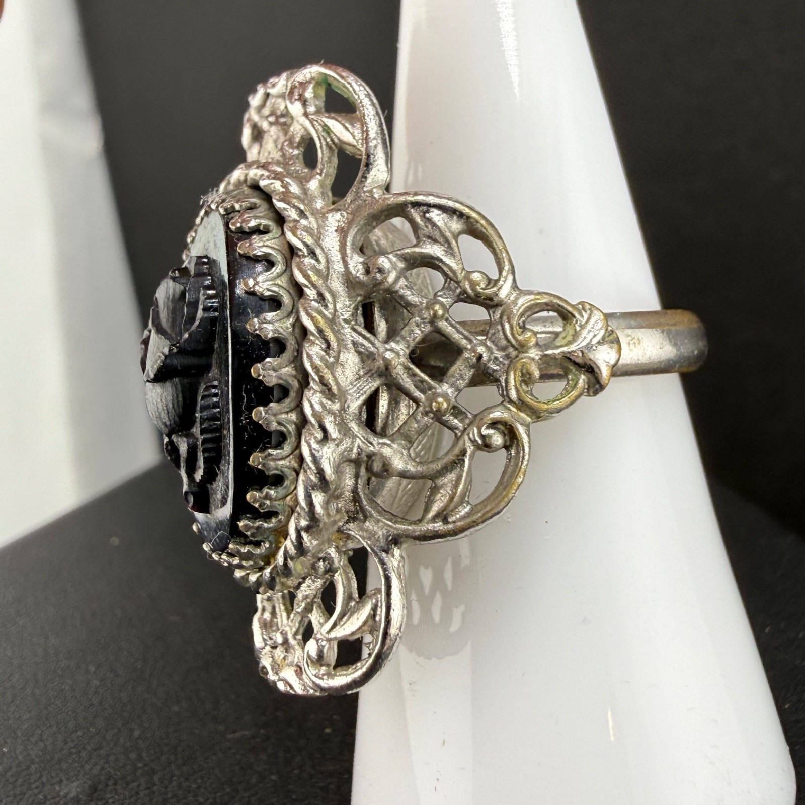 Vintage Whiting & Davis Ring Silver Tone Adjustable Size 6