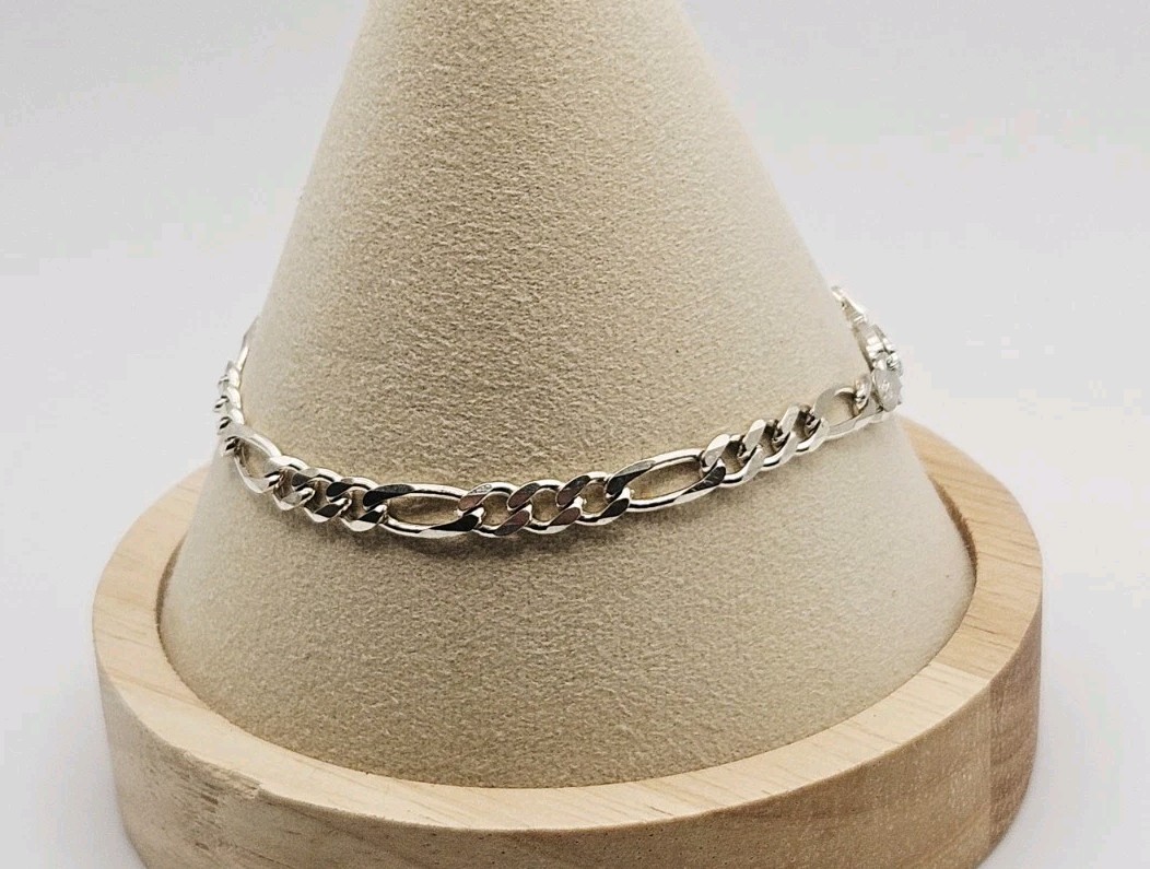 Milor Italy Sterling Silver 4mm Figaro Chain Bracelet 7.25″