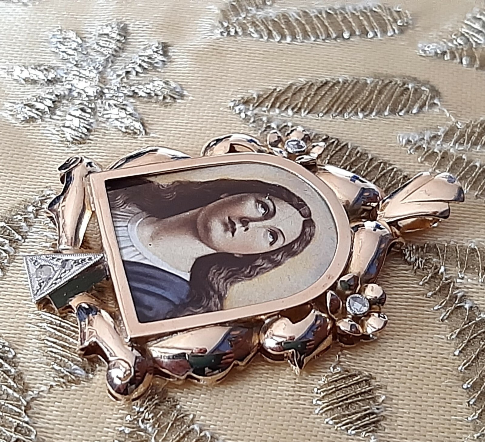 Fine Antique Art Deco 18K 18CT Gold Diamonds Virgen Mary Medal Pendant Ca 1930