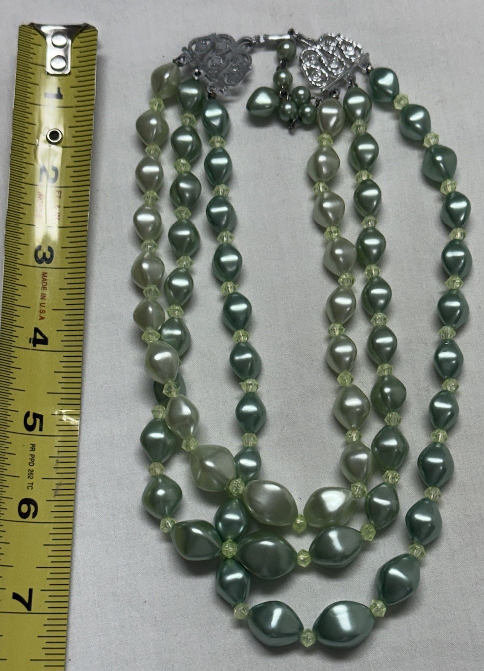 1960’s HONG KONG. 3 Strand Bead Choker Necklace 16″ With extender
