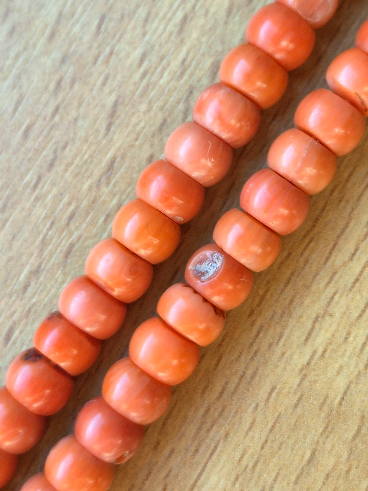 Antique necklace in Ukrainian style made of natural salmon-colored coral 26,2 gr