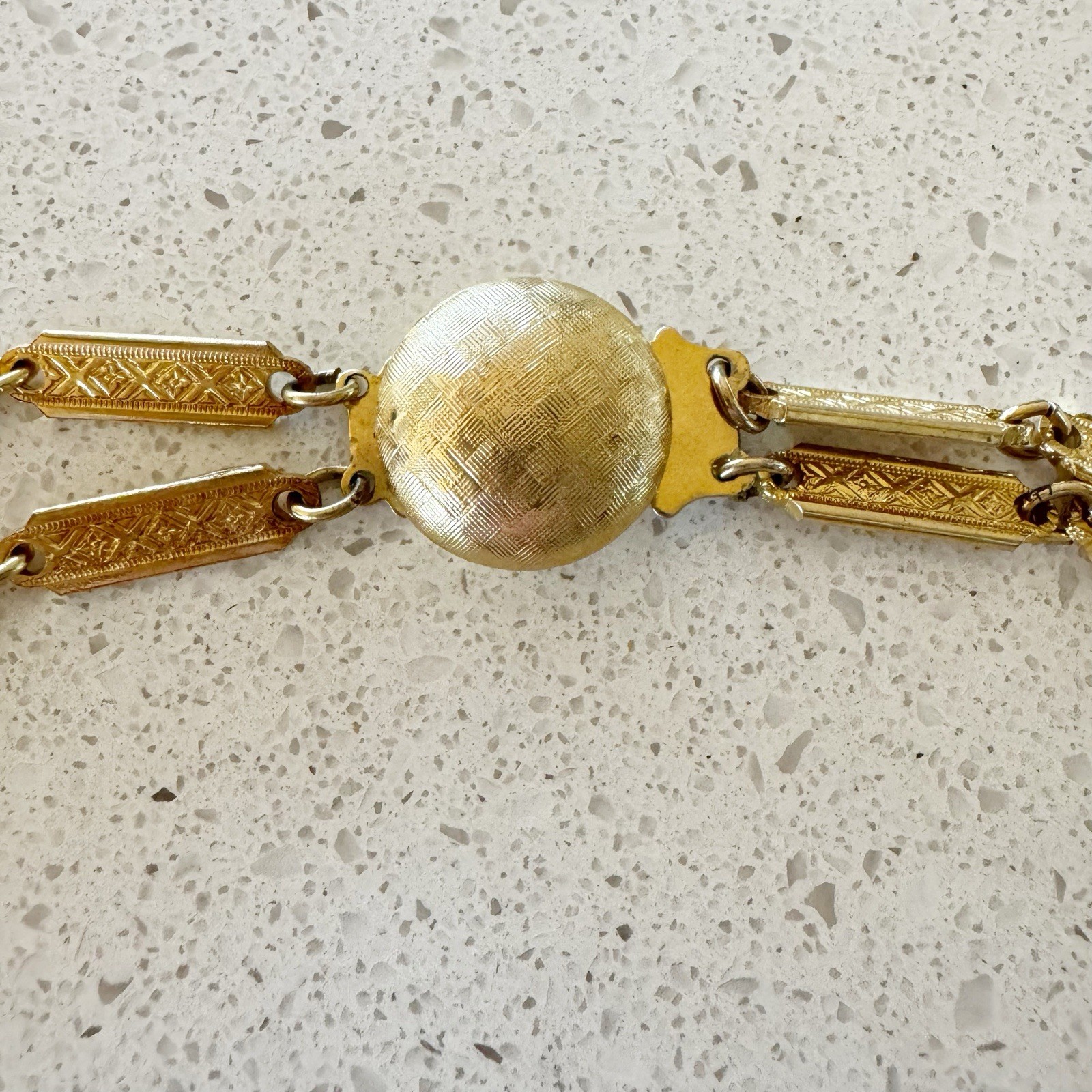 Vintage Gold Tone Plated Chain Link Textured Two Strand Necklace