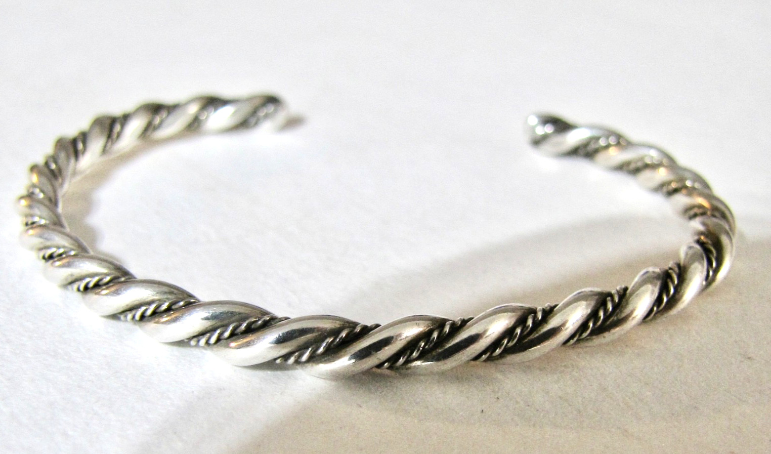 Vintage Sterling Silver Twist Rope Cuff Bracelet Minimalist Southwest Stackable
