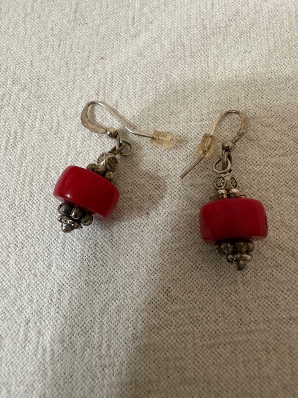 Vintage Natural Red Coral Hand-Carved Rose Necklace/Earrings Set w/Bead Chain