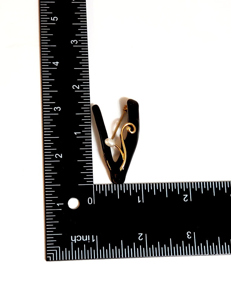 Vintage 14K Gold Pearl & Black Coral Branch Brooch & Earrings Set