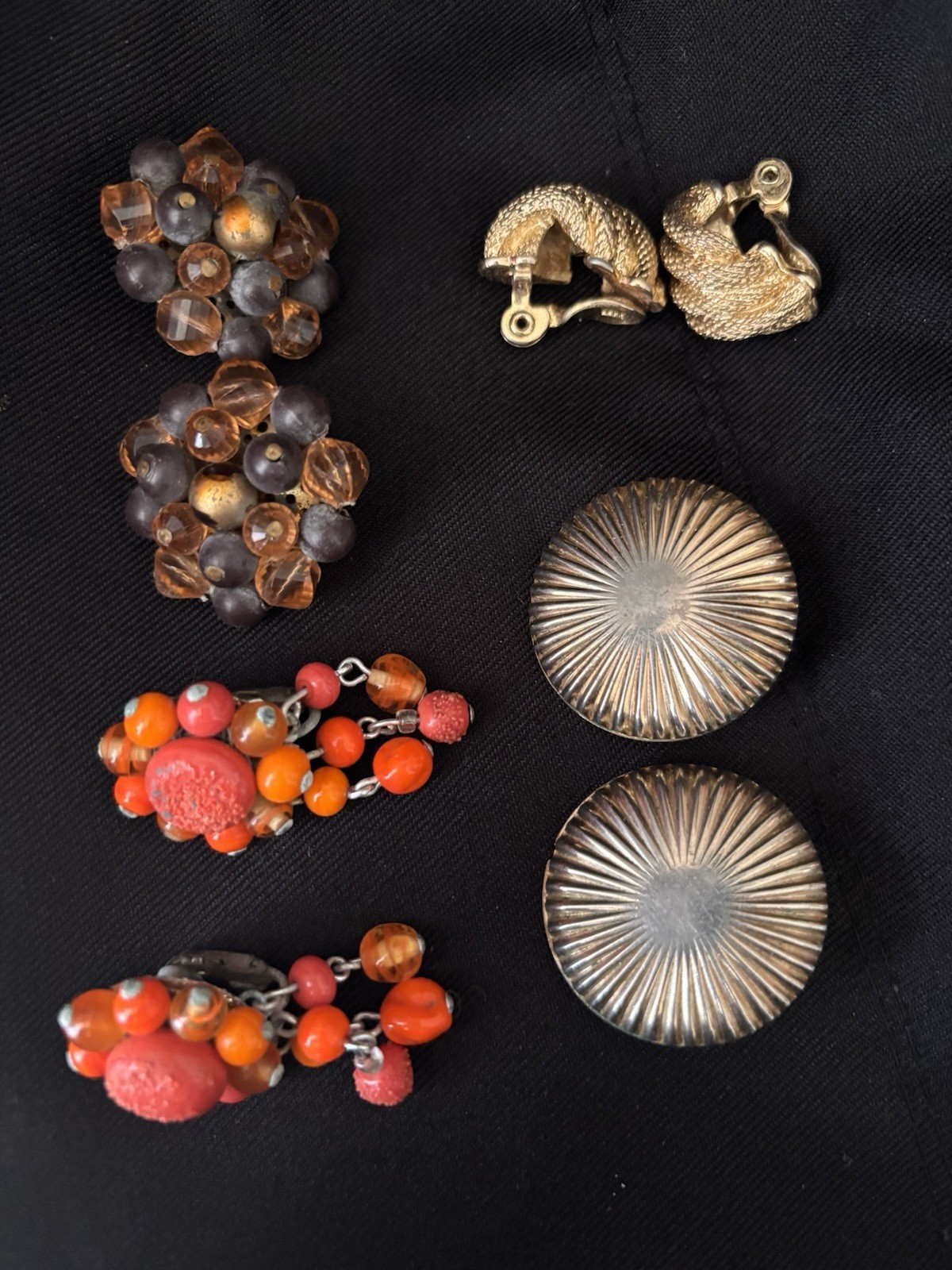 Lot of 4 Pairs Vintage Costume Clip On Fashion Earrings 60s – 80s