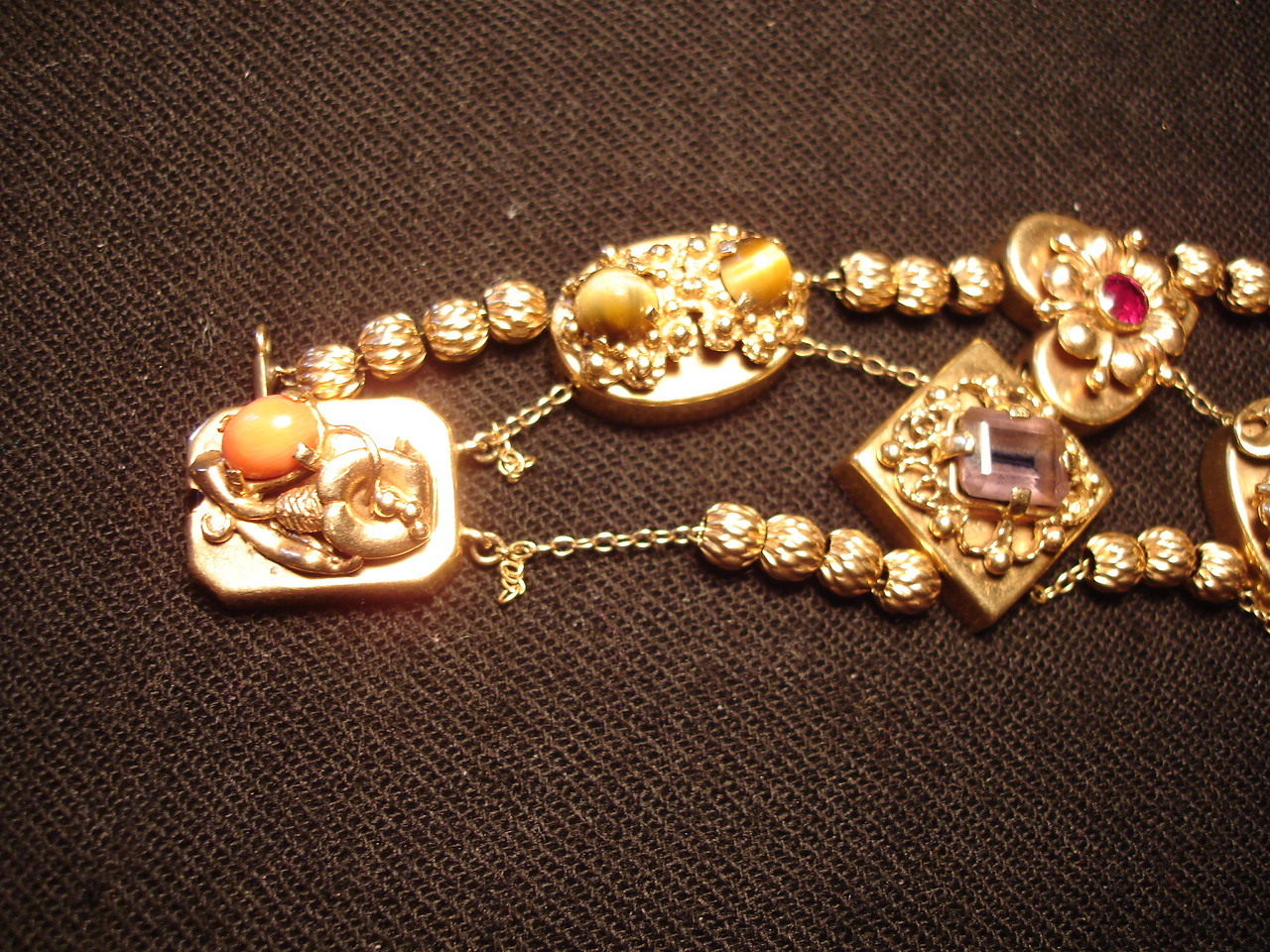 Antique Victorian Vintg Heavy Solid 14K Gold Slide Charm Bracelet 62gr Slides
